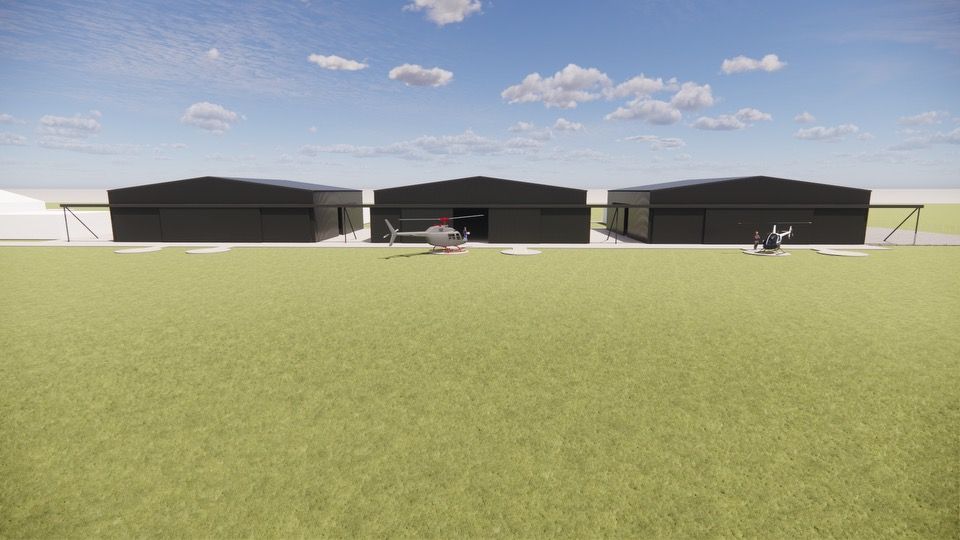 Front View - 3D visualisation of the new Helicopter purpose-built maintenance facility and headquarters